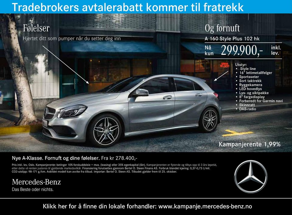 Kampanjerente: betinger 10% forskuddsleie + mva. (leasing) eller 35% egenkapital (lån).