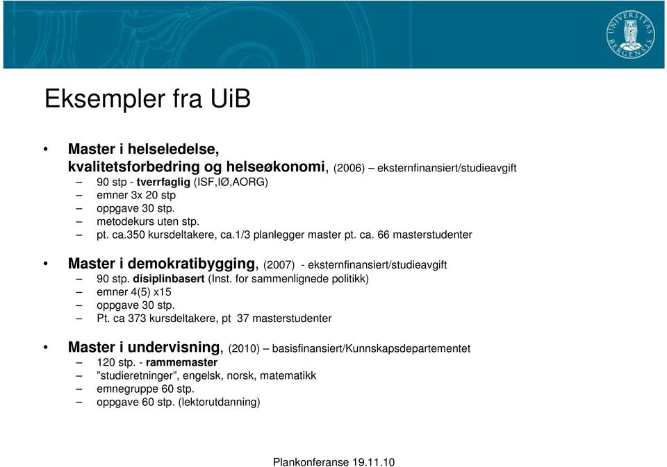 disiplinbasert (Inst. for sammenlignede politikk) emner 4(5) x15 oppgave 30 stp. Pt.