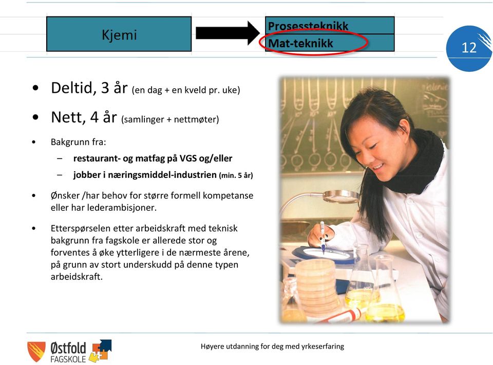 næringsmiddel-industrien (min. 5 år) Ønsker /har behov for større formell kompetanse eller har lederambisjoner.