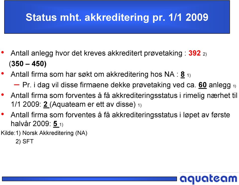 akkreditering hos NA : 8 1) Pr. i dag vil disse firmaene dekke prøvetaking ved ca.