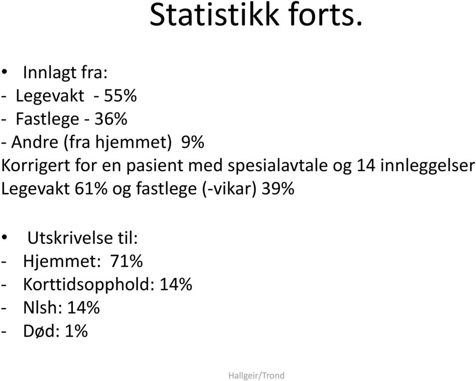 hjemmet) 9% Korrigert for en pasient med spesialavtale og 14