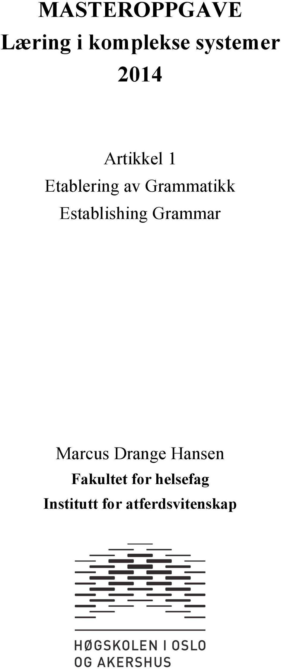 Establishing Grammar Marcus Drange Hansen