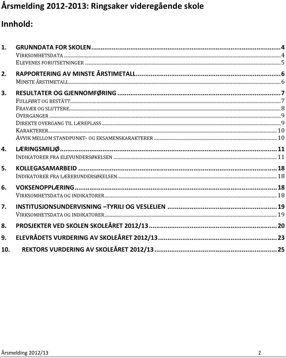 .. 10 AVVIK MELLOM STANDPUNKT- OG EKSAMENSKARAKTERER... 10 4. LÆRINGSMILJØ... 11 INDIKATORER FRA ELEVUNDERSØKELSEN... 11 5. KOLLEGASAMARBEID... 18 INDIKATORER FRA LÆRERUNDERSØKELSEN... 18 6.