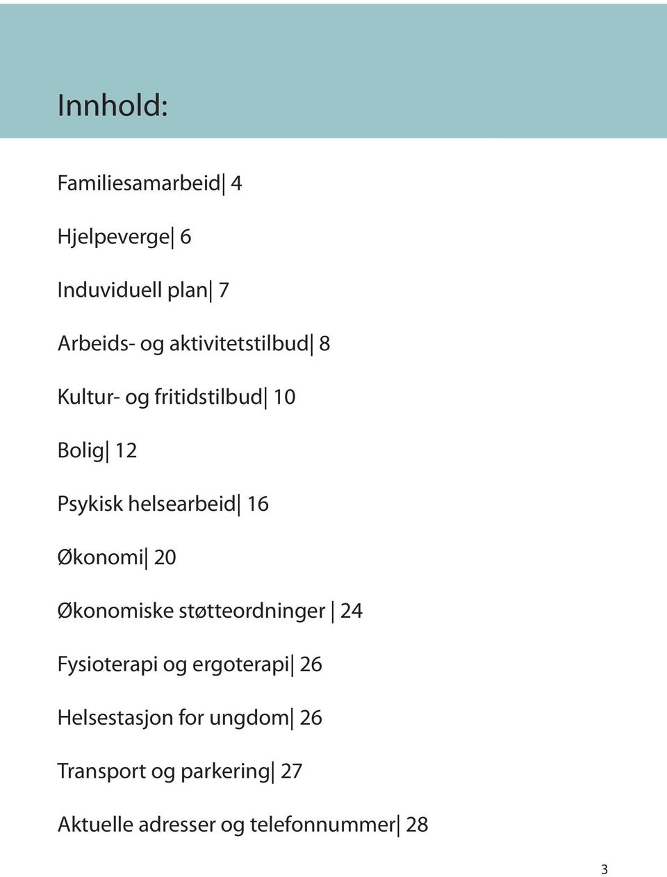 Økonomi 20 Økonomiske støtteordninger 24 Fysioterapi og ergoterapi 26