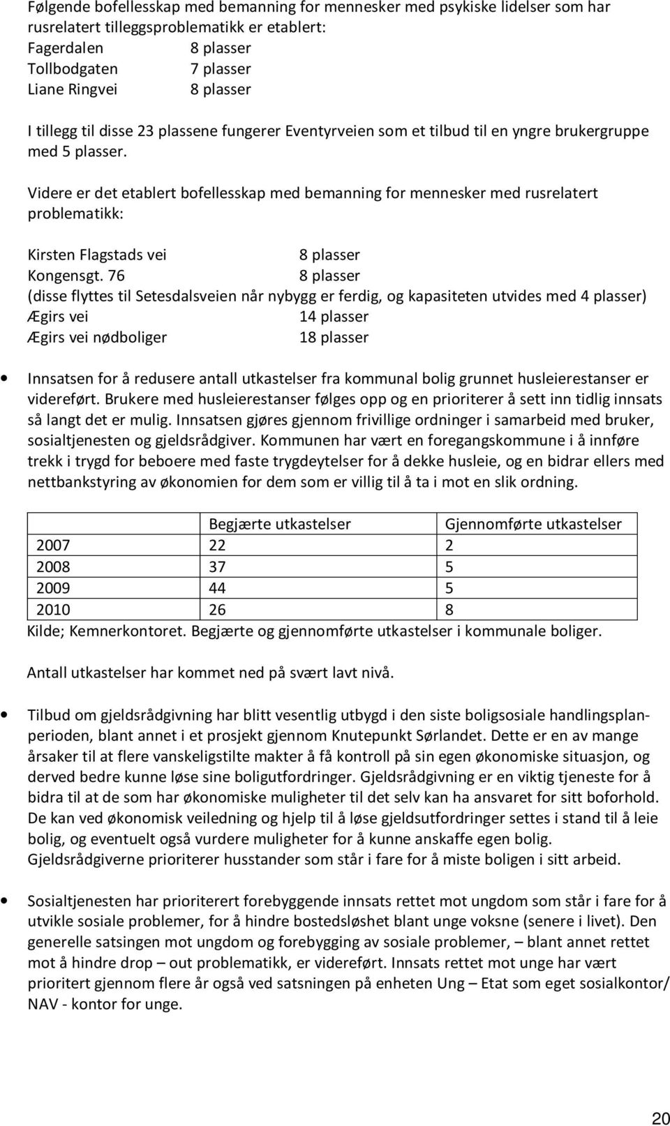 Videre er det etablert bofellesskap med bemanning for mennesker med rusrelatert problematikk: Kirsten Flagstads vei 8 plasser Kongensgt.