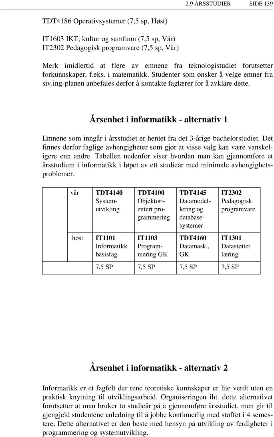 Årsenhet i informatikk - alternativ 1 Emnene som inngår i årsstudiet er hentet fra det 3-årige bachelorstudiet.