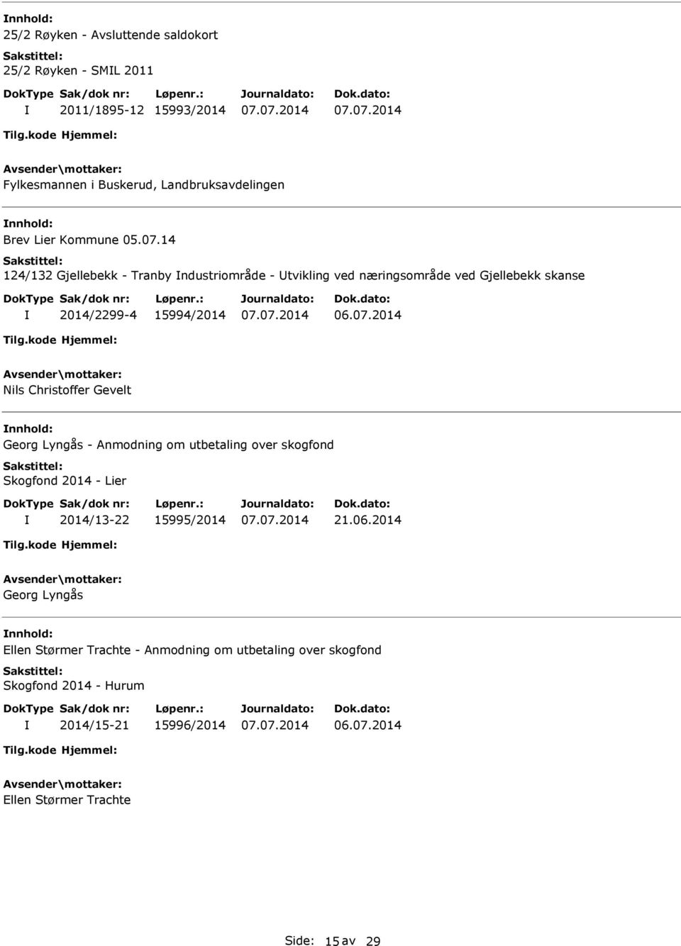 06.2014 Georg Lyngås Ellen Størmer Trachte - Anmodning om utbetaling over skogfond Skogfond 2014 - Hurum 2014/15-21 15996/2014 06.07.