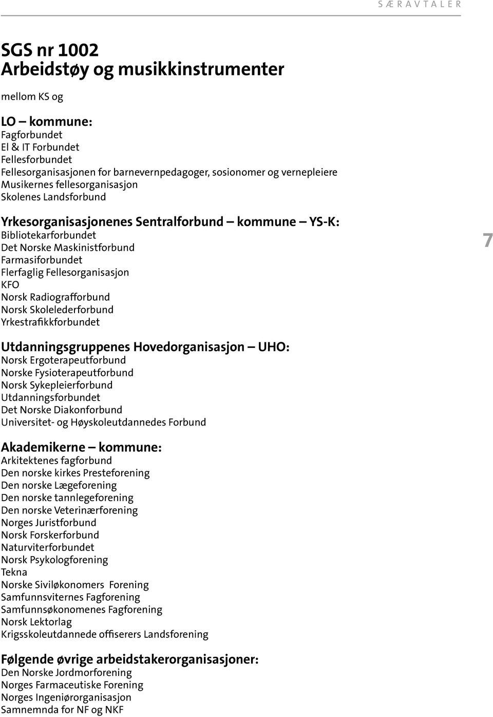 Radiografforbund Norsk Skolelederforbund Yrkestrafikkforbundet Utdanningsgruppenes Hovedorganisasjon UHO: Norsk Ergoterapeutforbund Norske Fysioterapeutforbund Norsk Sykepleierforbund