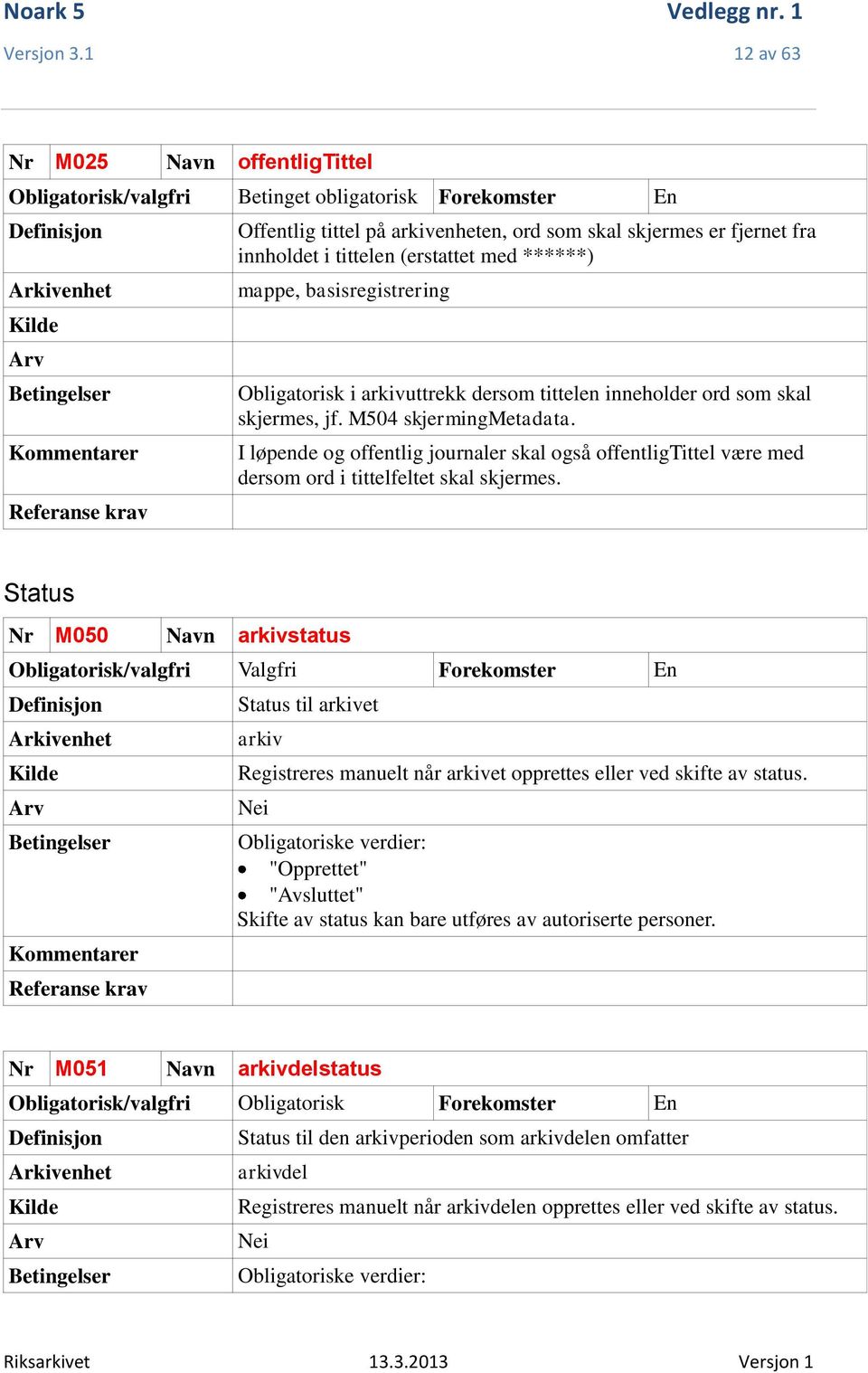 arkivuttrekk dersom tittelen inneholder ord som skal skjermes, jf. M504 skjermingmetadata. I løpende og offentlig journaler skal også offentligtittel være med dersom ord i tittelfeltet skal skjermes.