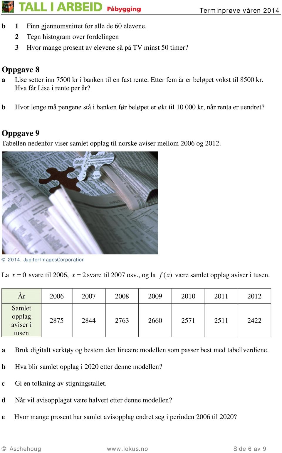 Hvor lenge må pengene stå i nken før eløpet er økt til 10 000 kr, når rent er uenret? Oppgve 9 Tellen neenfor viser smlet opplg til norske viser mellom 006 og 01.