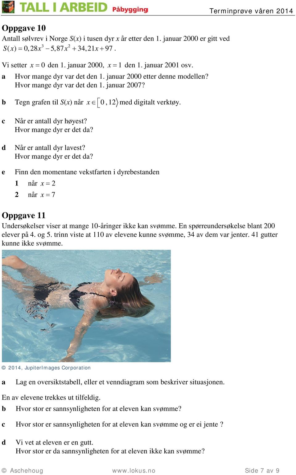 Hvor mnge yr er et? Når er ntll yr lvest? Hvor mnge yr er et? Finn en momentne vekstfrten i yreestnen 1 når x = når x = 7 Oppgve 11 Unersøkelser viser t mnge 10-åringer ikke kn svømme.