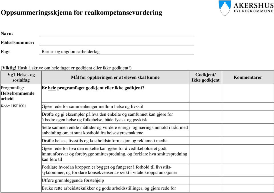 enkelte og samfunnet kan gjøre for å bedre egen helse og folkehelse, både fysisk og psykisk Sette sammen enkle måltider og vurdere energi- og næringsinnhold i tråd med anbefaling om et sunt kosthold