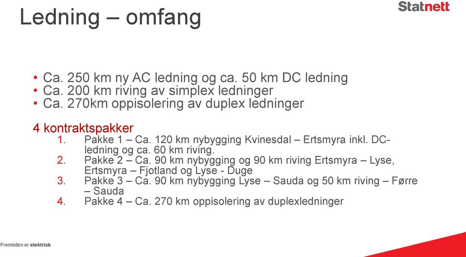 DCledning og ca. 60 km riving. 2. Pakke 2 Ca.