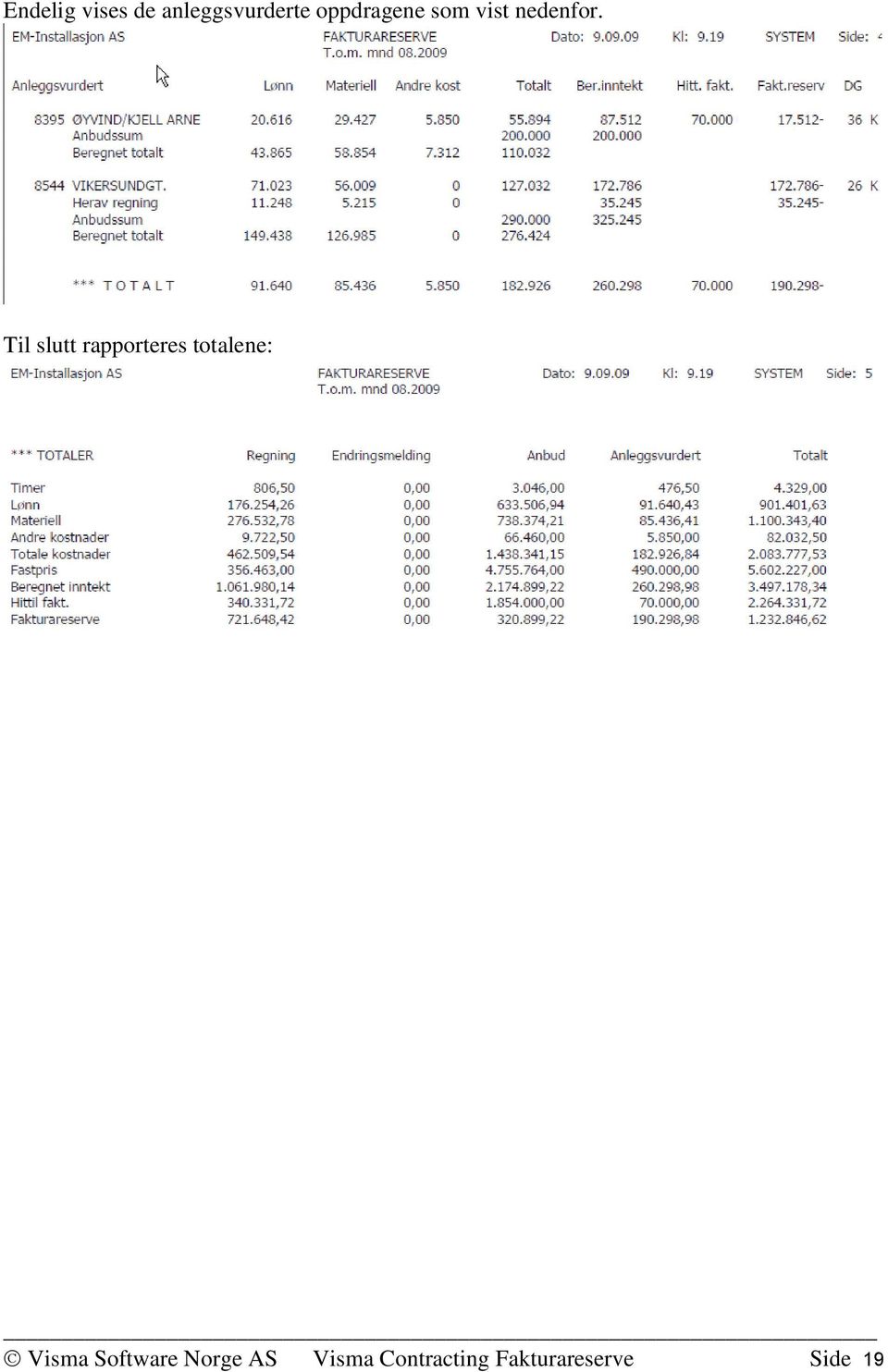 Til slutt rapporteres totalene: Visma