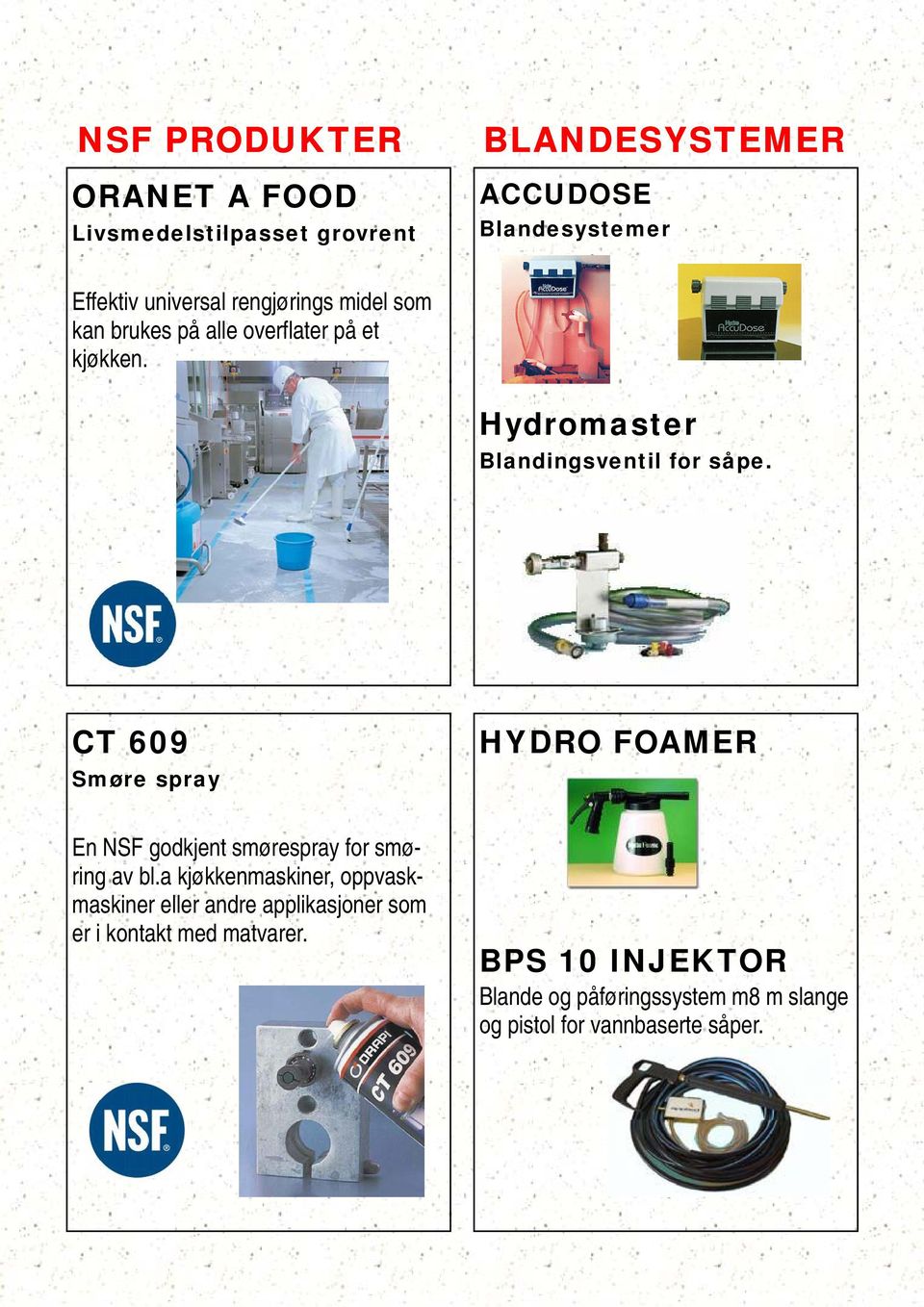 CT 609 Smøre spray HYDRO FOAMER En NSF godkjent smørespray for smøring av bl.