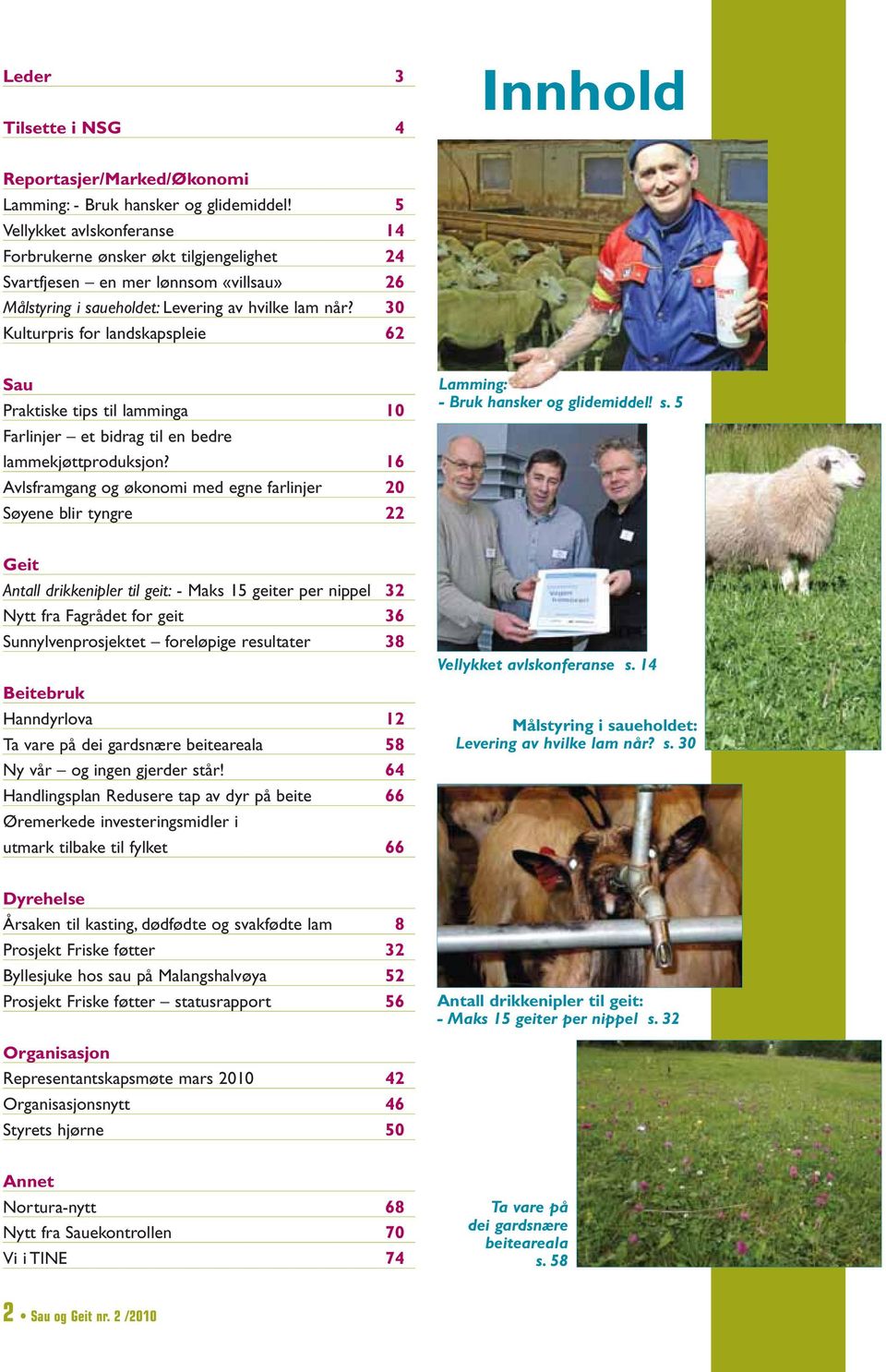 30 Kulturpris for landskapspleie 62 Sau Praktiske tips til lamminga 10 Farlinjer et bidrag til en bedre lammekjøttproduksjon?