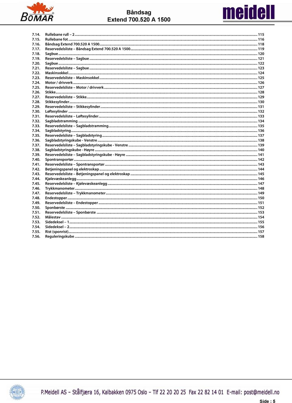 .. 129 7.28. Stikkesylinder... 130 7.29. Reservedelsliste Stikkesylinder... 131 7.30. Løftesylinder... 132 7.31. Reservedelsliste Løftesylinder... 133 7.32. Sagbladstramming... 134 7.33. Reservedelsliste Sagbladstramming.