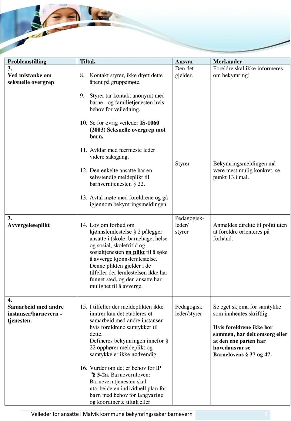 Avklar med nærmeste leder videre saksgang. 12. Den enkelte ansatte har en selvstendig meldeplikt til barnverntjenesten 22. Styrer Bekymringsmeldingen må være mest mulig konkret, se punkt 13.