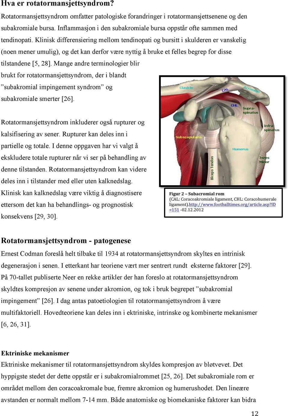 Klinisk differensiering mellom tendinopati og bursitt i skulderen er vanskelig (noen mener umulig), og det kan derfor være nyttig å bruke et felles begrep for disse tilstandene [5, 28].