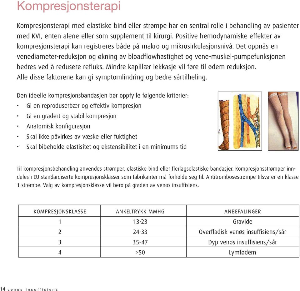 Det oppnås en venediameter-reduksjon og økning av bloadflowhastighet og vene-muskel-pumpefunksjonen bedres ved å redusere refluks. Mindre kapillær lekkasje vil føre til ødem reduksjon.