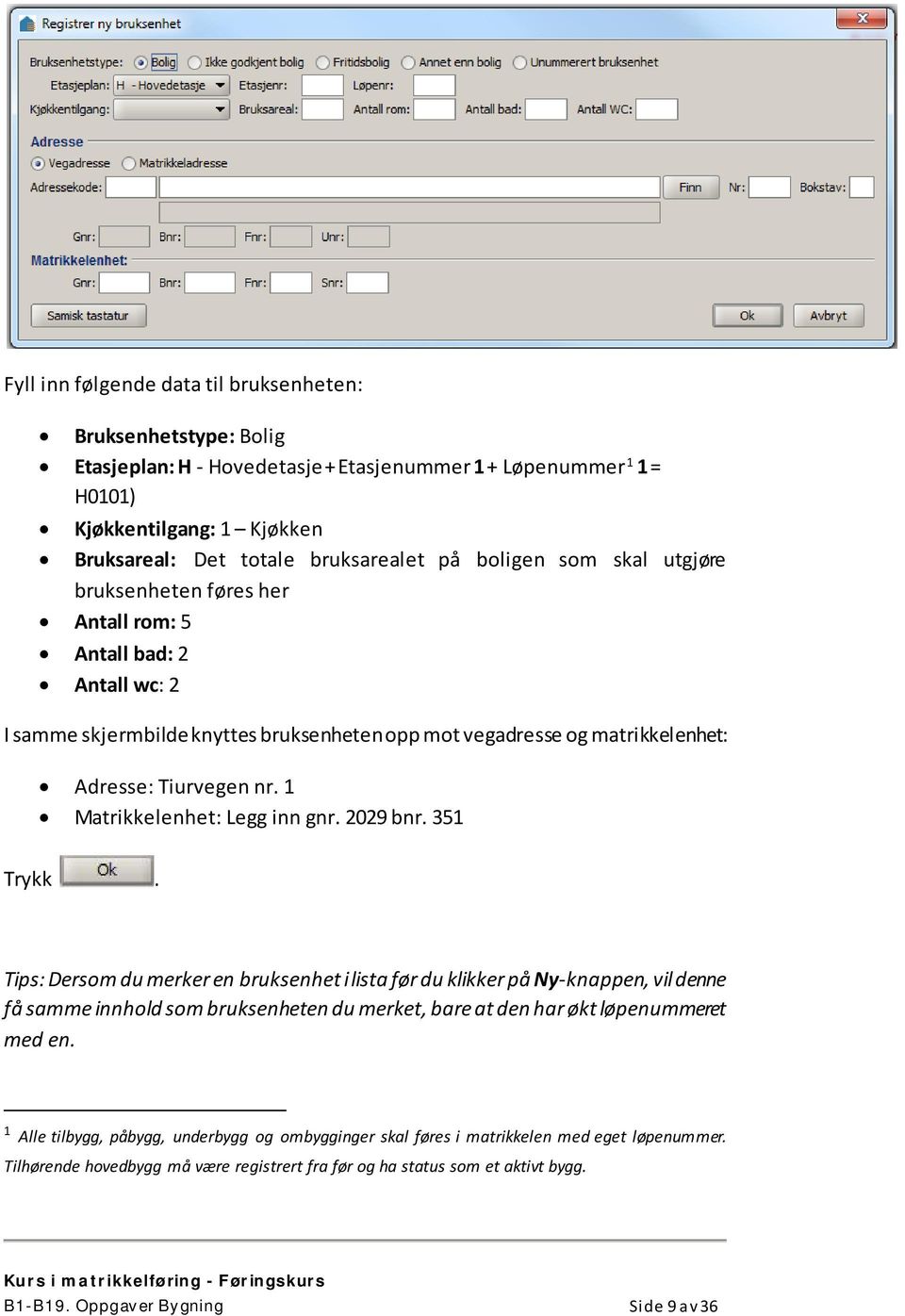 1 Matrikkelenhet: Legg inn gnr. 2029 bnr. 351 Trykk.