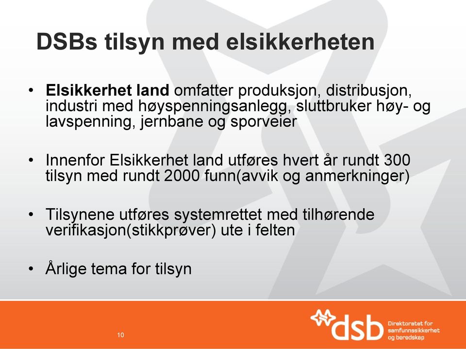 land utføres hvert år rundt 300 tilsyn med rundt 2000 funn(avvik og anmerkninger) Tilsynene