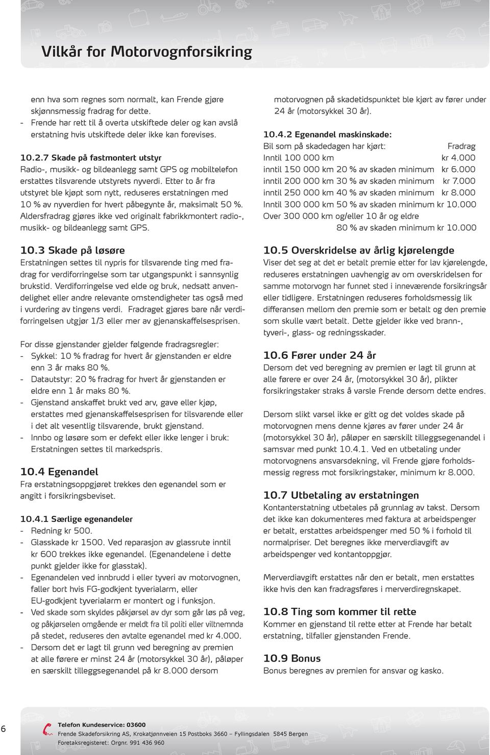 Etter to år fra utstyret ble kjøpt som nytt, reduseres erstatningen med 10 % av nyverdien for hvert påbegynte år, maksimalt 50 %.