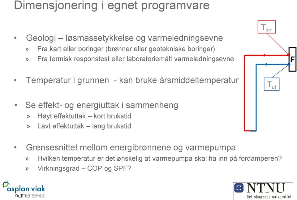 årsmiddeltemperatur T ut Se effekt- og energiuttak i sammenheng» Høyt effektuttak kort brukstid» Lavt effektuttak lang brukstid