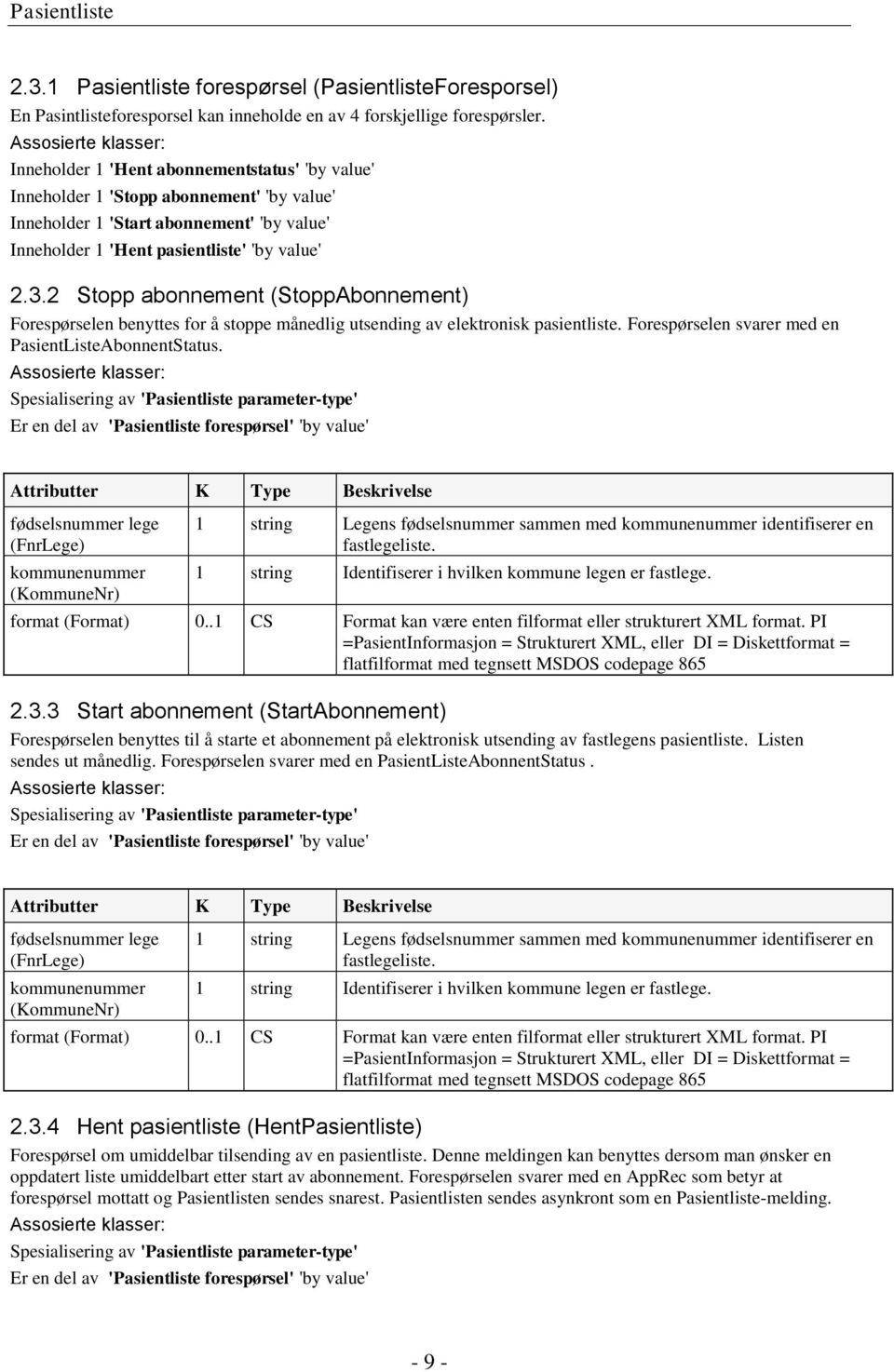 3.2 Stopp abonnement (StoppAbonnement) Forespørselen benyttes for å stoppe månedlig utsending av elektronisk pasientliste. Forespørselen svarer med en PasientListeAbonnentStatus.