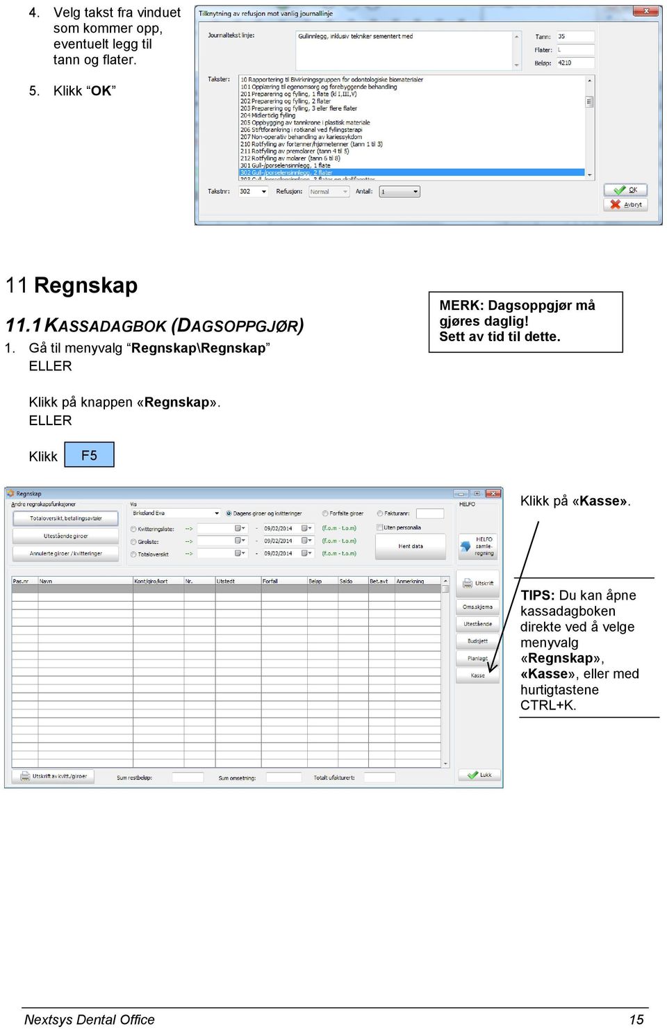 Sett av tid til dette. Klikk på knappen «Regnskap». ELLER Klikk F5 Klikk på «Kasse».