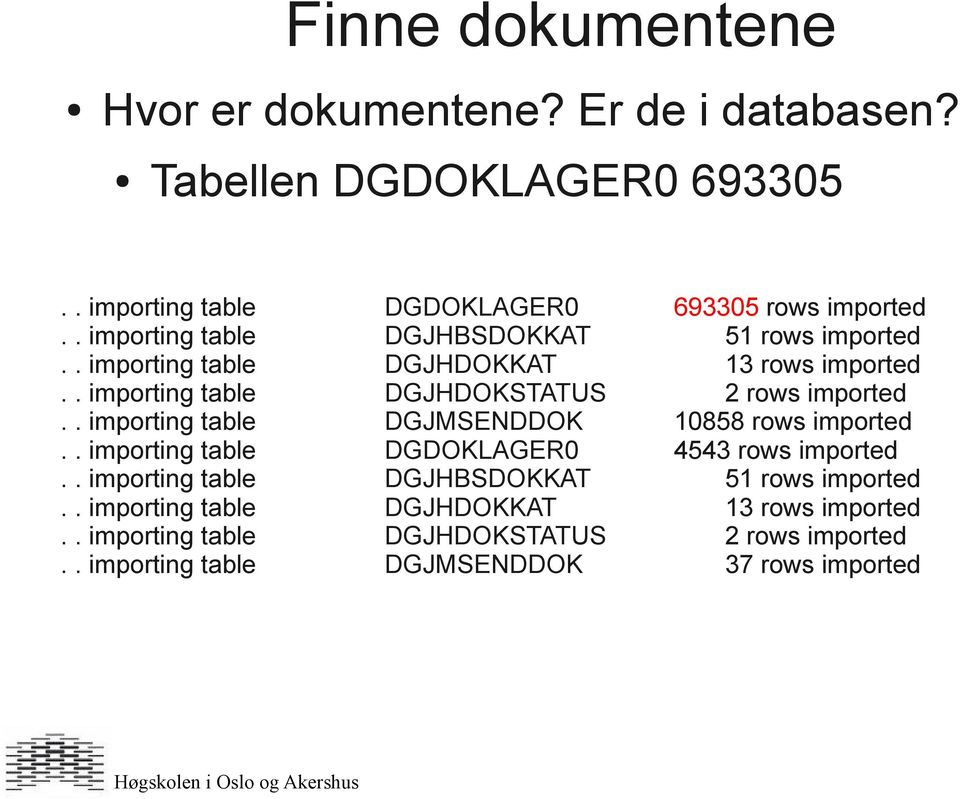 . importing table DGJMSENDDOK 10858 rows imported.. importing table DGDOKLAGER0 4543 rows imported.