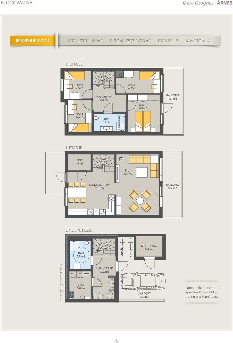 ETASJE BOD 3,6 m2 STUA 25,4 m2 KJØKKEN/TRAPP 23,6 m2 BALKONG 12,3 m2 UNDERETASJE BAD 5,8 m2 SPORTSBOD 5,3 m2