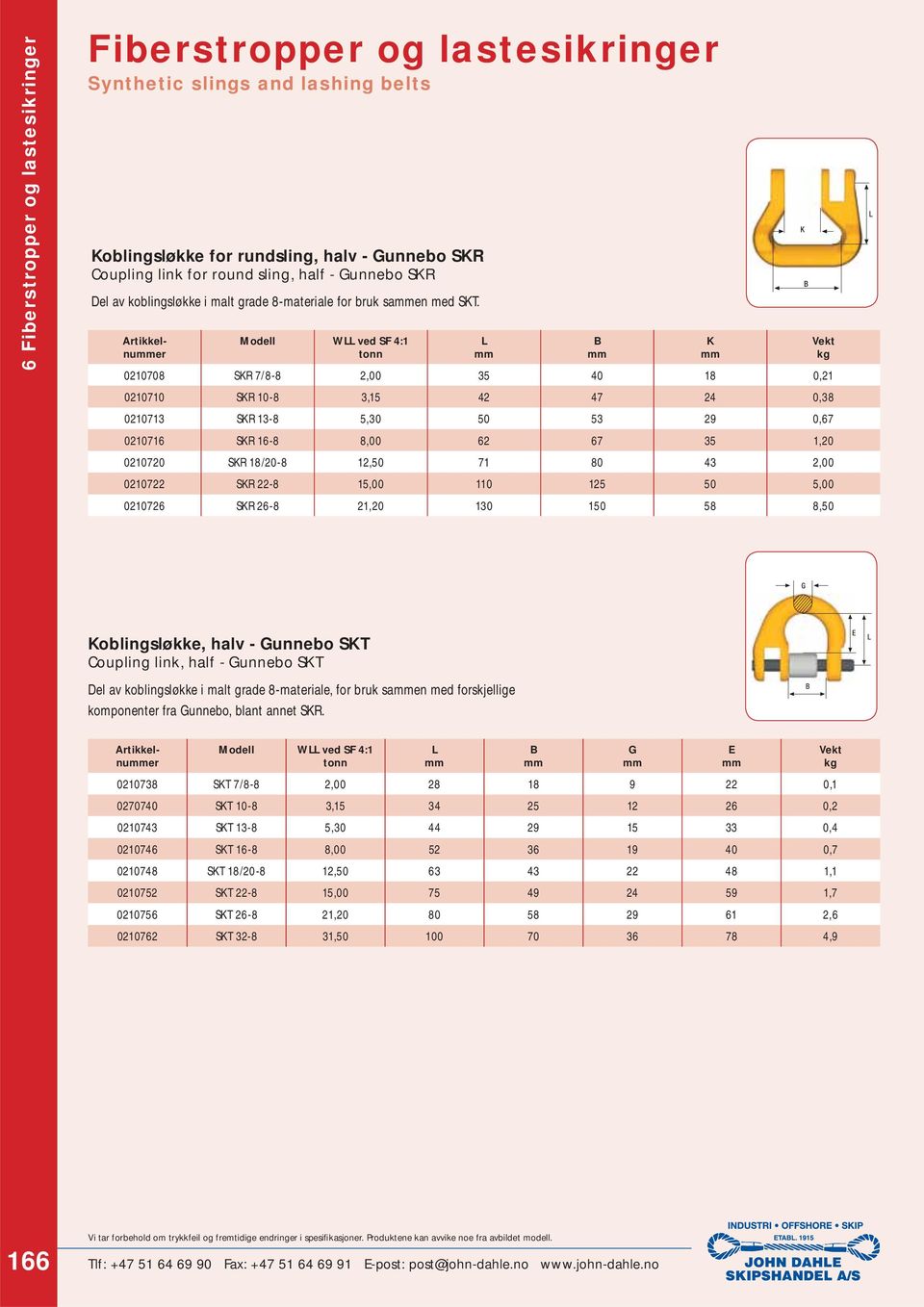 Artikkelnuer Artikkelnuer Modell WLL ved SF 4:1 L 0210708 SKR 7/8-8 2,00 35 40 18 0,21 0210710 SKR 10-8 3,15 42 47 24 0,38 0210713 SKR 13-8 5,30 50 53 29 0,67 0210716 SKR 16-8 8,00 62 67 35 1,20