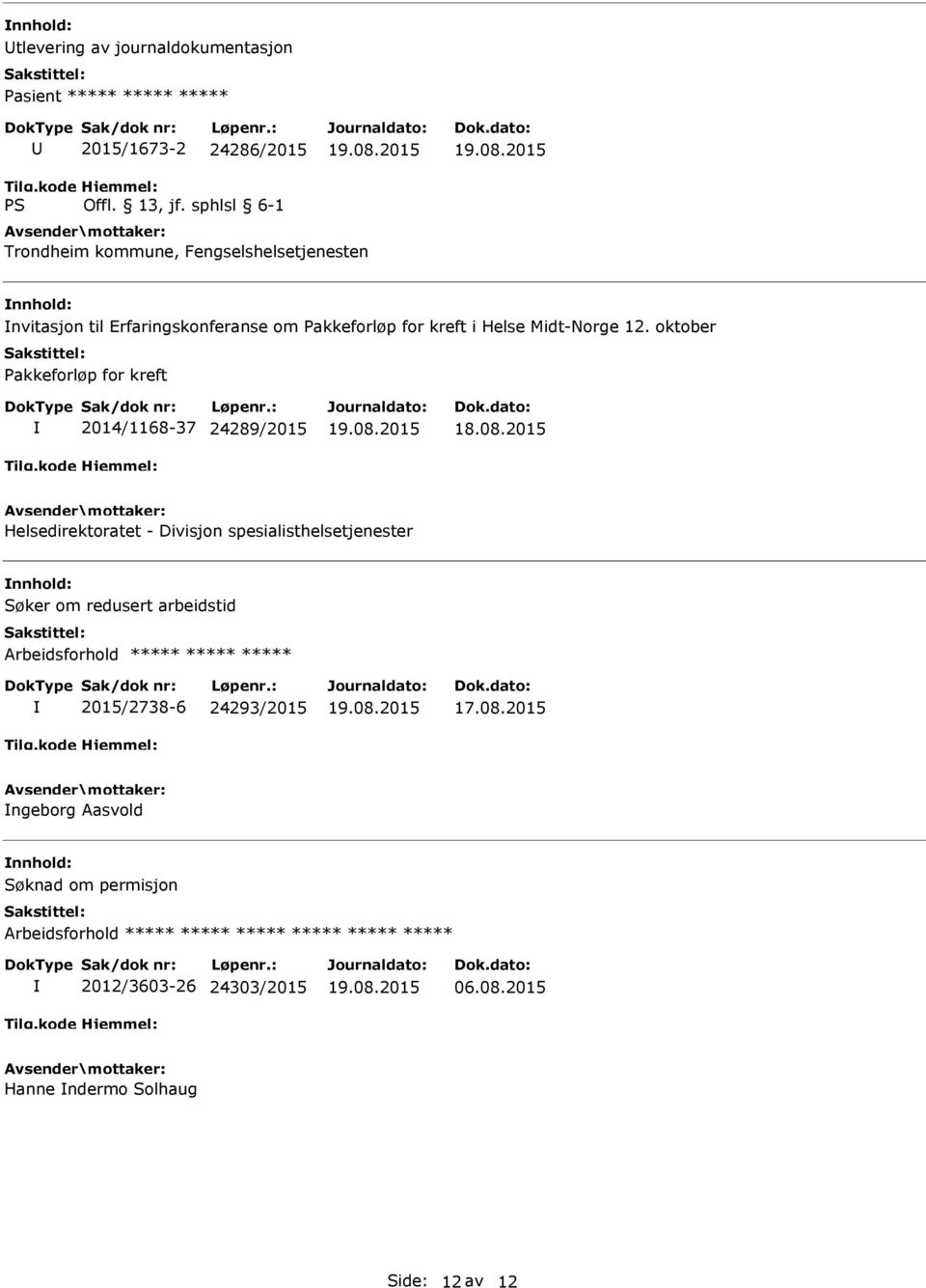 oktober Pakkeforløp for kreft 2014/1168-37 24289/2015 Helsedirektoratet - Divisjon spesialisthelsetjenester Søker om redusert arbeidstid