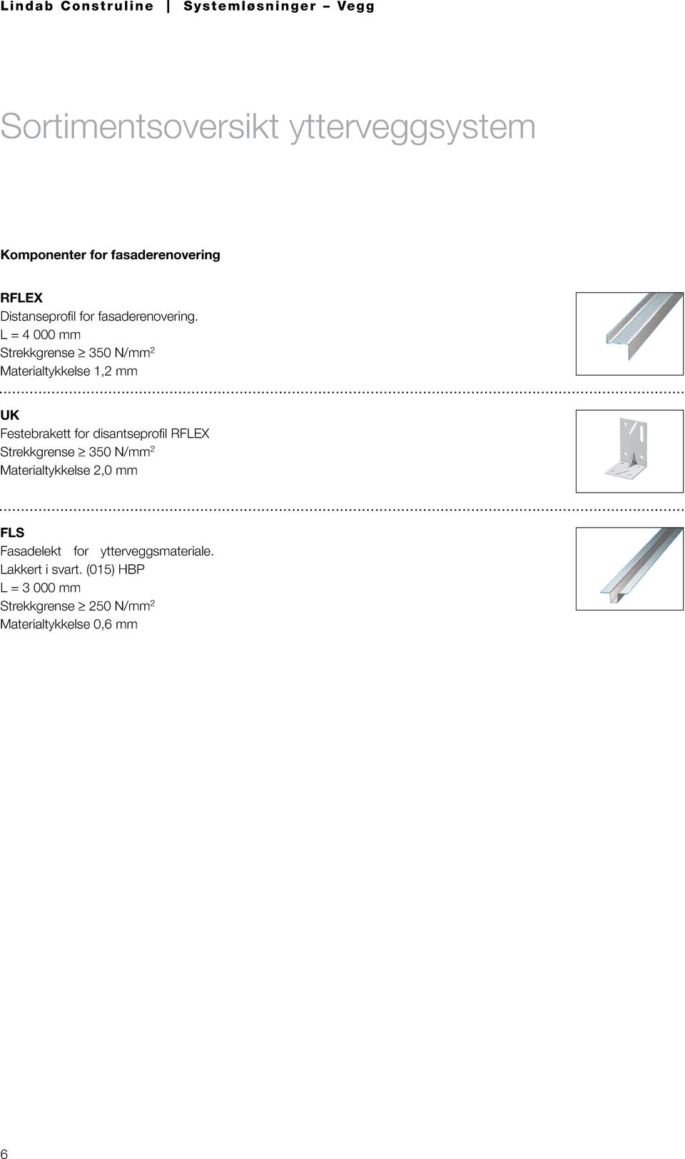 L = 4 000 mm Strekkgrense 350 N/mm 2 Materialtykkelse 1,2 mm UK Festebrakett for disantseprofil