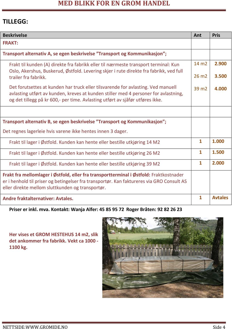 Ved manuell avlasting utført av kunden, kreves at kunden stiller med 4 personer for avlastning, og det tillegg på kr 600,- per time. Avlasting utført av sjåfør utføres ikke. 14 m2 26 m2 39 m2 2.900 3.