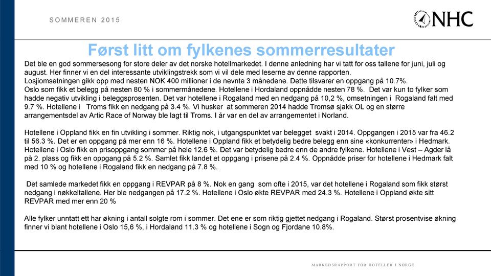 Losjiomsetningen gikk opp med nesten NOK 4 millioner i de nevnte 3 månedene. Dette tilsvarer en oppgang på 1.7%. Oslo som fikk et belegg på nesten 8 % i sommermånedene.