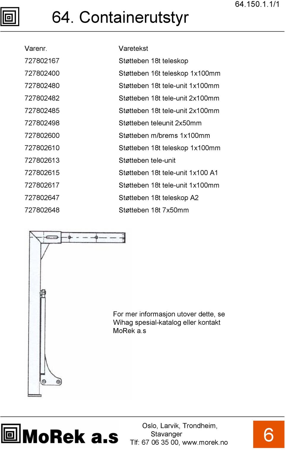 teleskop 1x100 72780213 Støtteben tele-unit 72780215 Støtteben 18t tele-unit 1x100 A1 72780217 Støtteben 18t tele-unit 1x100 72780247 Støtteben 18t