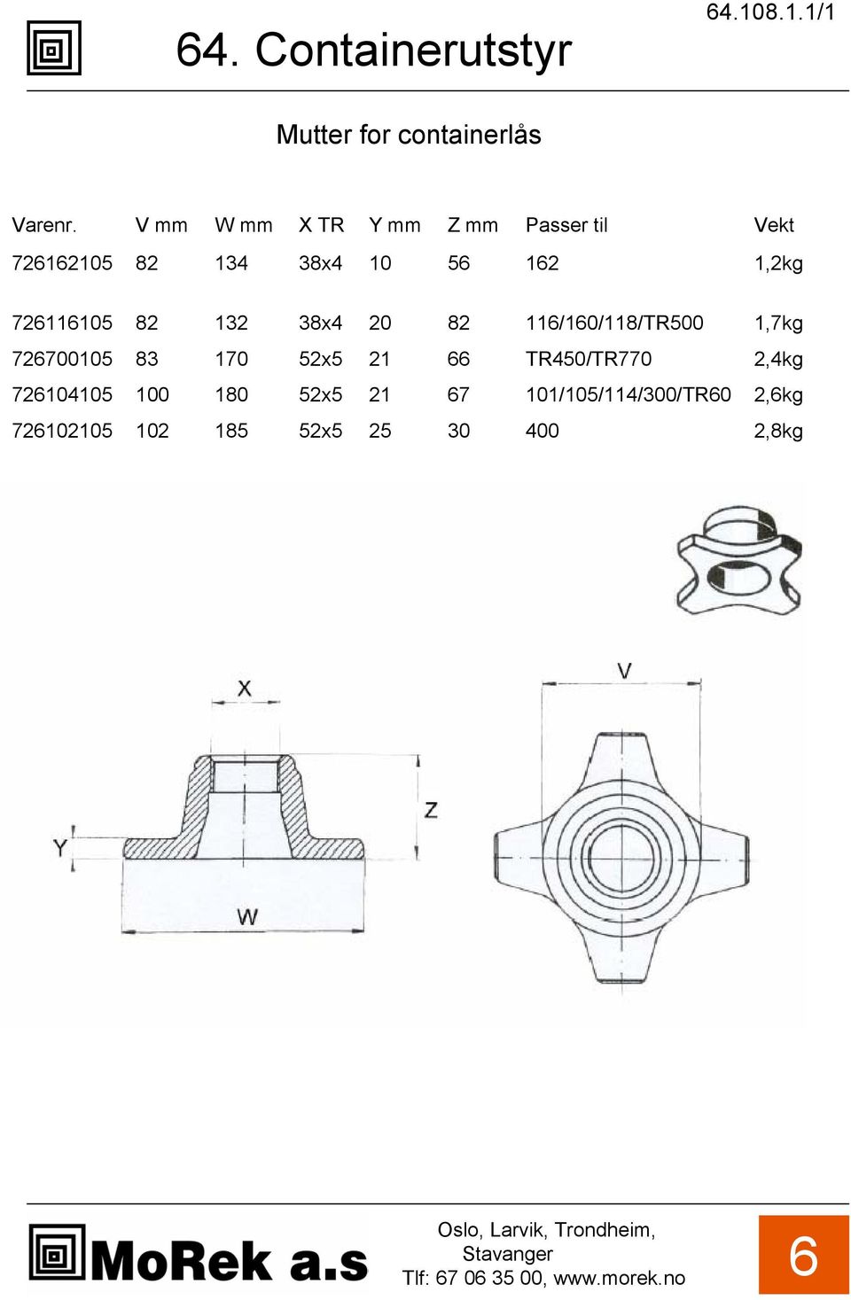 12 1,2kg 7211105 82 132 38x4 20 82 11/10/118/TR500 1,7kg 72700105 83 170 52x5 21