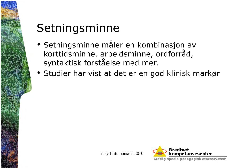 arbeidsminne, ordforråd, syntaktisk