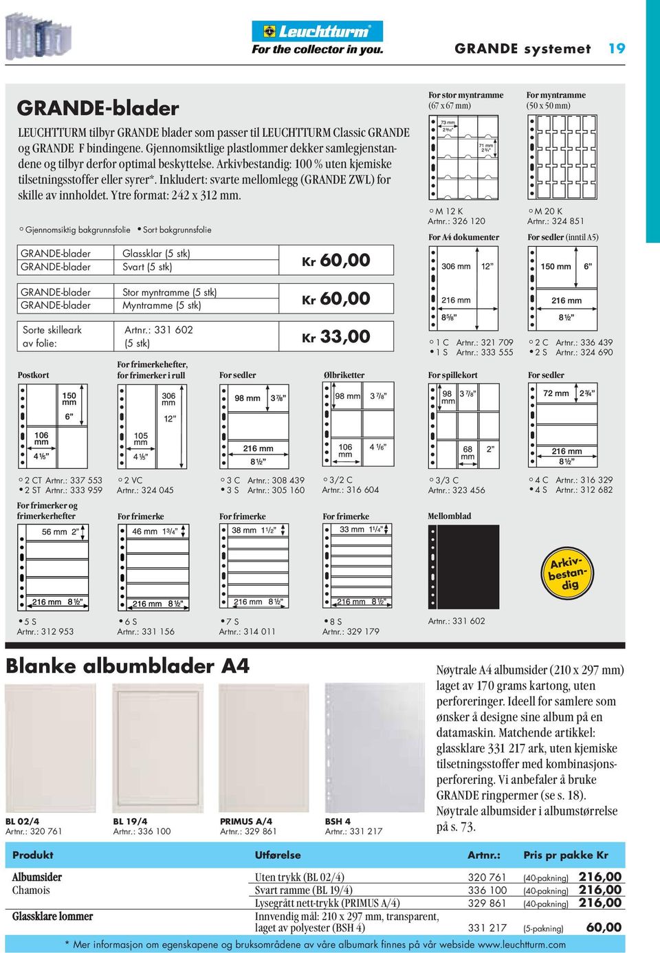 Inkludert: svarte mellomlegg (GRANDE ZWL) for skille av innholdet. Ytre format: 242 x 312 mm.