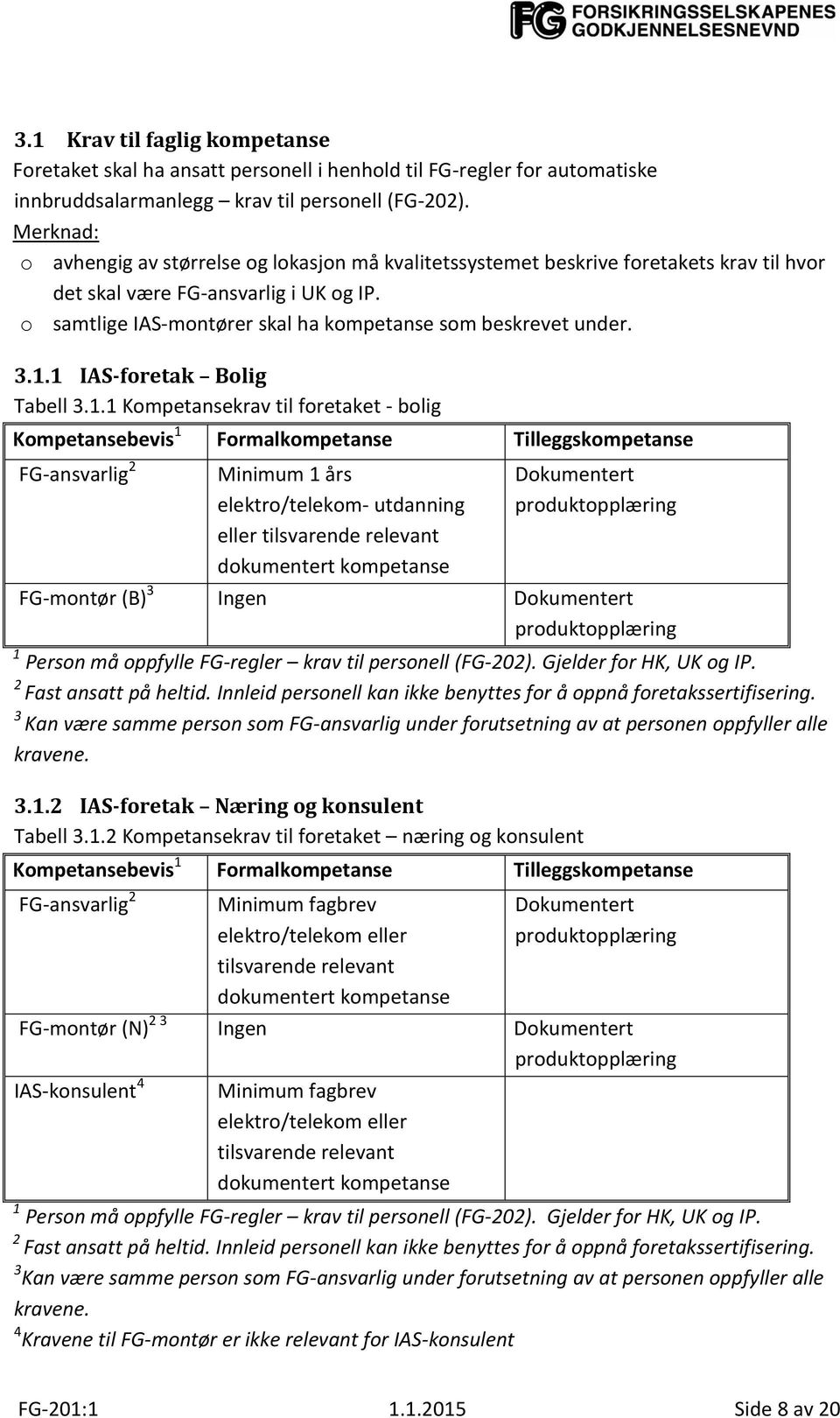 o samtlige IAS-montører skal ha kompetanse som beskrevet under. 3.1.