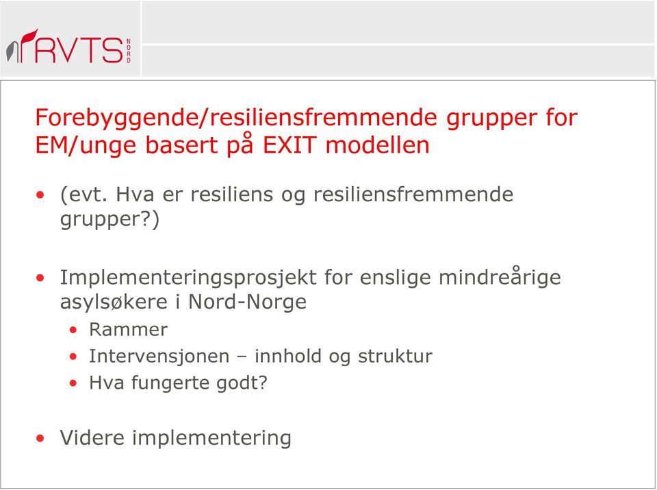 ) Implementeringsprosjekt for enslige mindreårige asylsøkere i