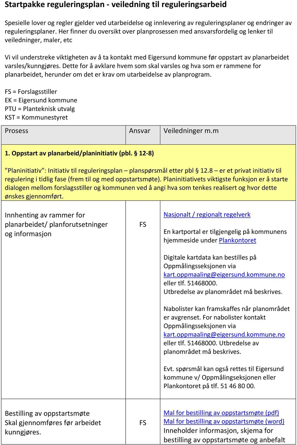 varsles/kunngjøres. Dette for å avklare hvem som skal varsles og hva som er rammene for planarbeidet, herunder om det er krav om utarbeidelse av planprogram.