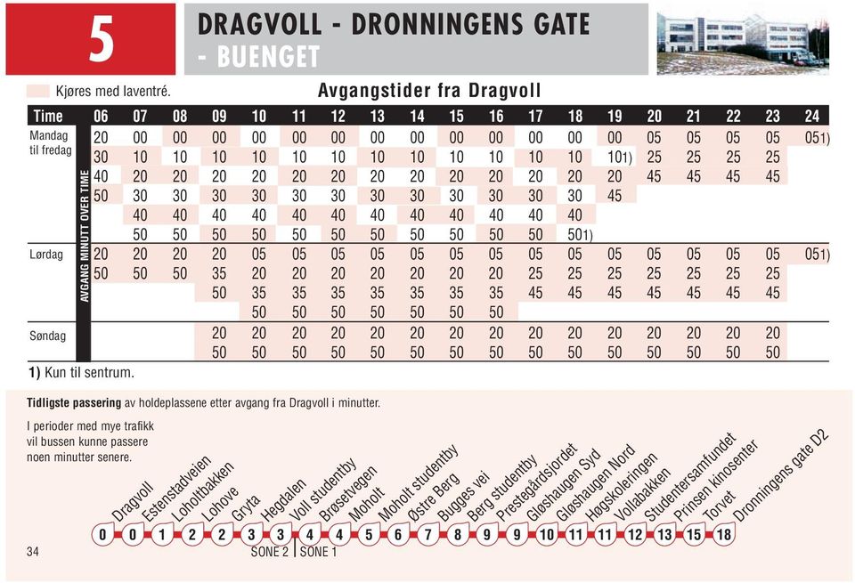 Avgangstider fra Dragvoll ) ) ) ) Dragvoll Estenstadveien Loholtbakken Lohove SONE Gryta Hegdalen Voll studentby