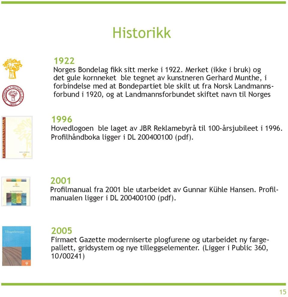 1920, og at Landmannsforbundet skiftet navn til Norges 1996 Hovedlogoen ble laget av JBR Reklamebyrå til 100-årsjubileet i 1996.