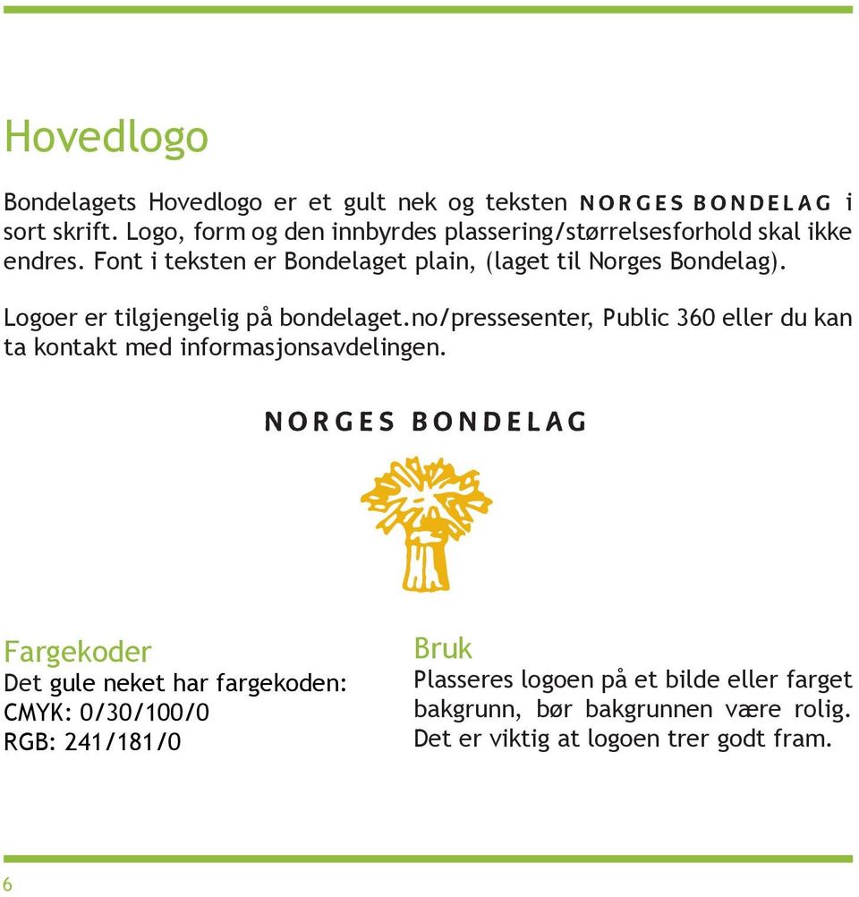 Font i teksten er Bondelaget plain, (laget til Norges Bondelag). Logoer er tilgjengelig på bondelaget.