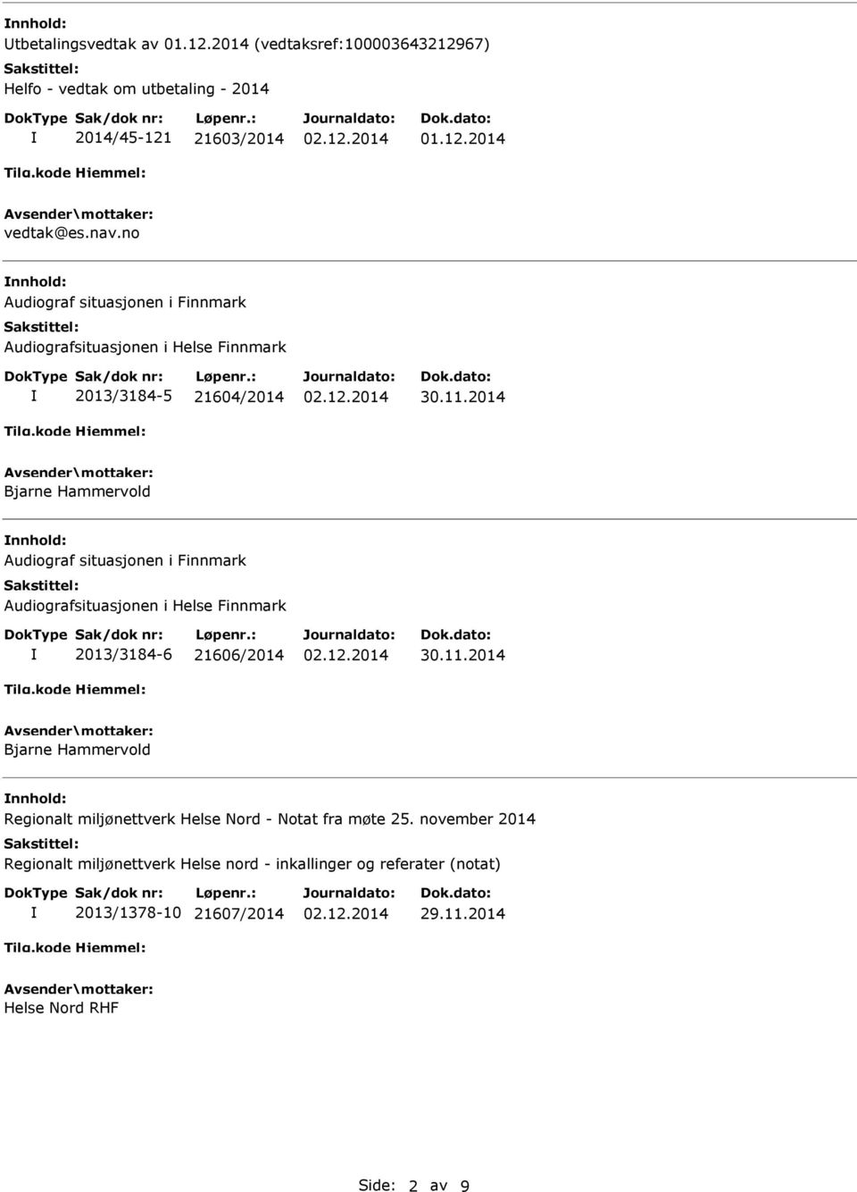 2014 Bjarne Hammervold nnhold: Audiograf situasjonen i Finnmark Audiografsituasjonen i Helse Finnmark 2013/3184-6 21606/2014 30.11.