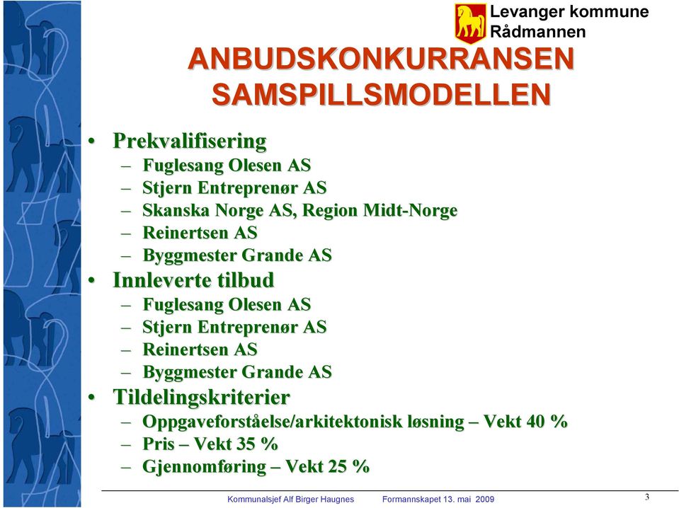 Entreprenør r AS Reinertsen AS Byggmester Grande AS Tildelingskriterier Oppgaveforståelse/arkitektonisk