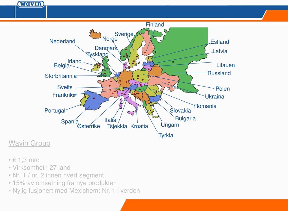 Kroatia Romania Slovakia Bulgaria Ungarn Wavin Group Tyrkia 1,3 mrd Virksomhet i 27 land Nr.